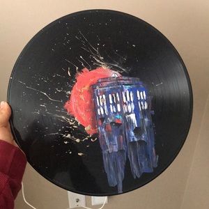 Doctor Who hand painted tardis on vinyl record